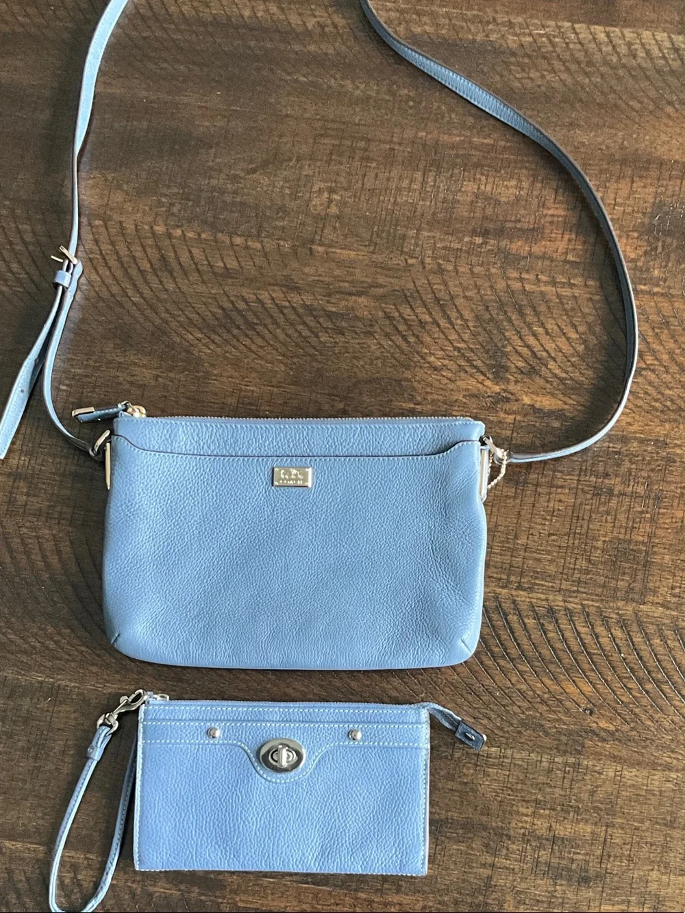 Coach Powder Blue Pebbled Leather Crossbody with Matching Wristlet